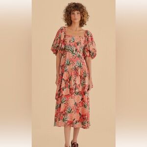 NWT Farm Rio Red Pineapple Bloom Cut Out Midi Dress, Size Medium